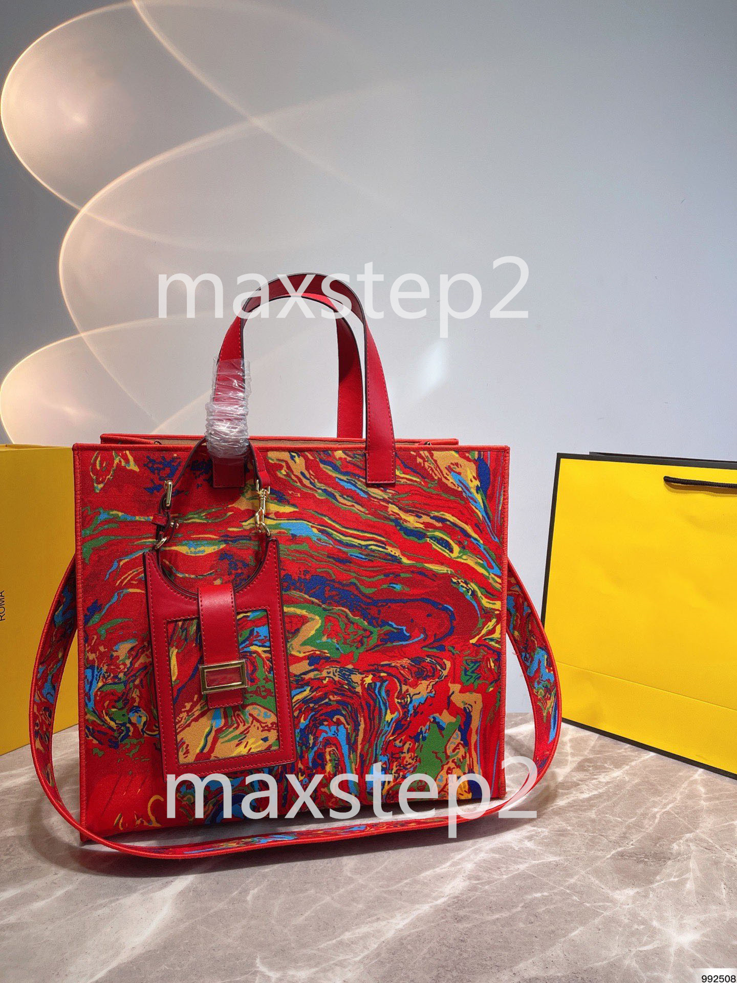 

Sunshine Tote Bag 2022 Spring Festival Collection Graffiti Painting Multicolour Luxurys Totes Wide Leather Straps Handle Handbag