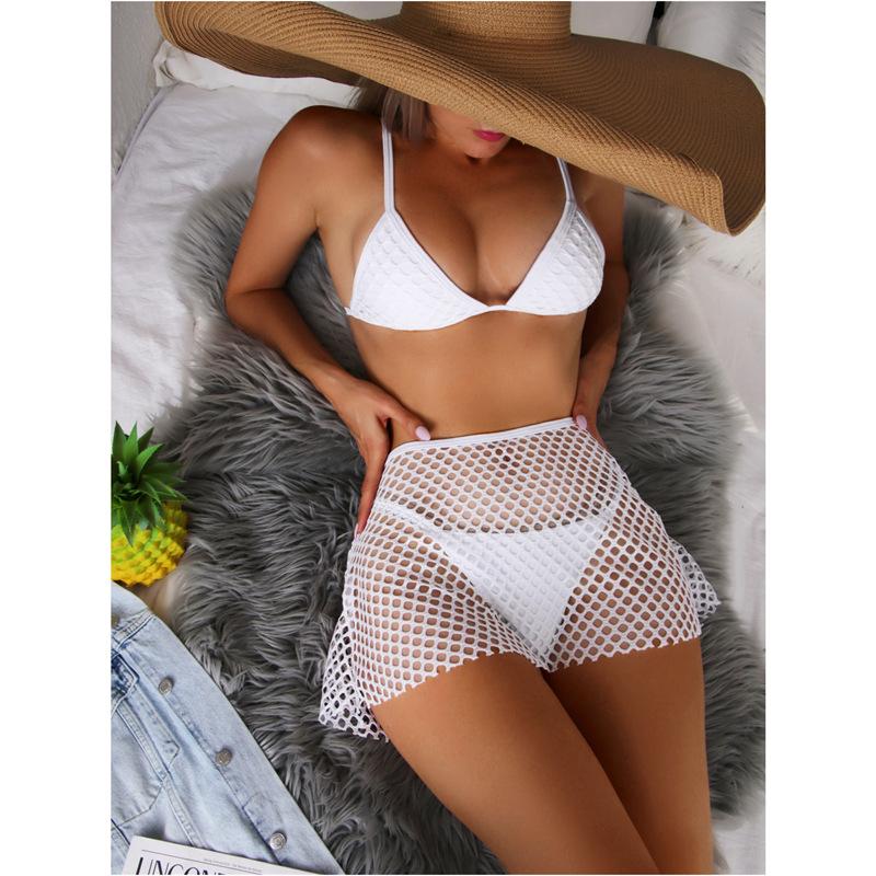 

Women' Swimwear Push Up Bikini 3 Piece Swimsuit Sexy V-neck Women 2022 Fishnet Skirt White Beach Cover Thong Bathing Suit Bikinis