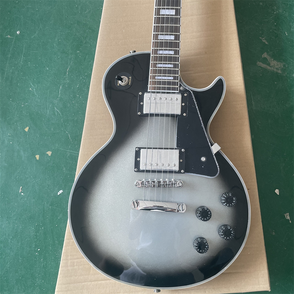 

In stock Silver and black double LP electric guitar with silver body radius guitars guitarra