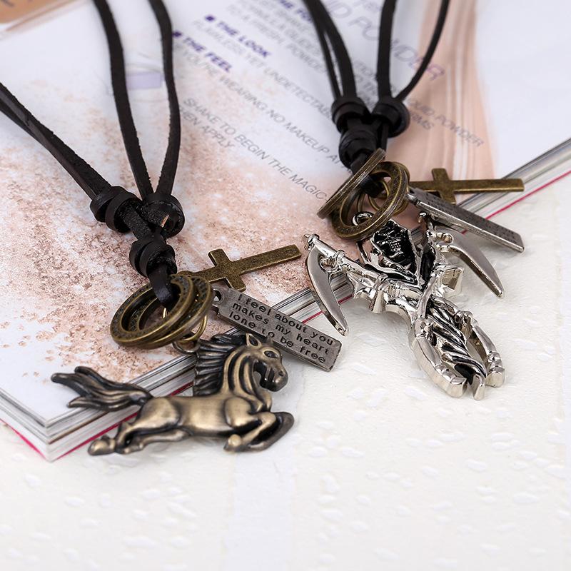 

necklace handmade European and American retro leather metal pendant jewelry factory direct wholesale ys222