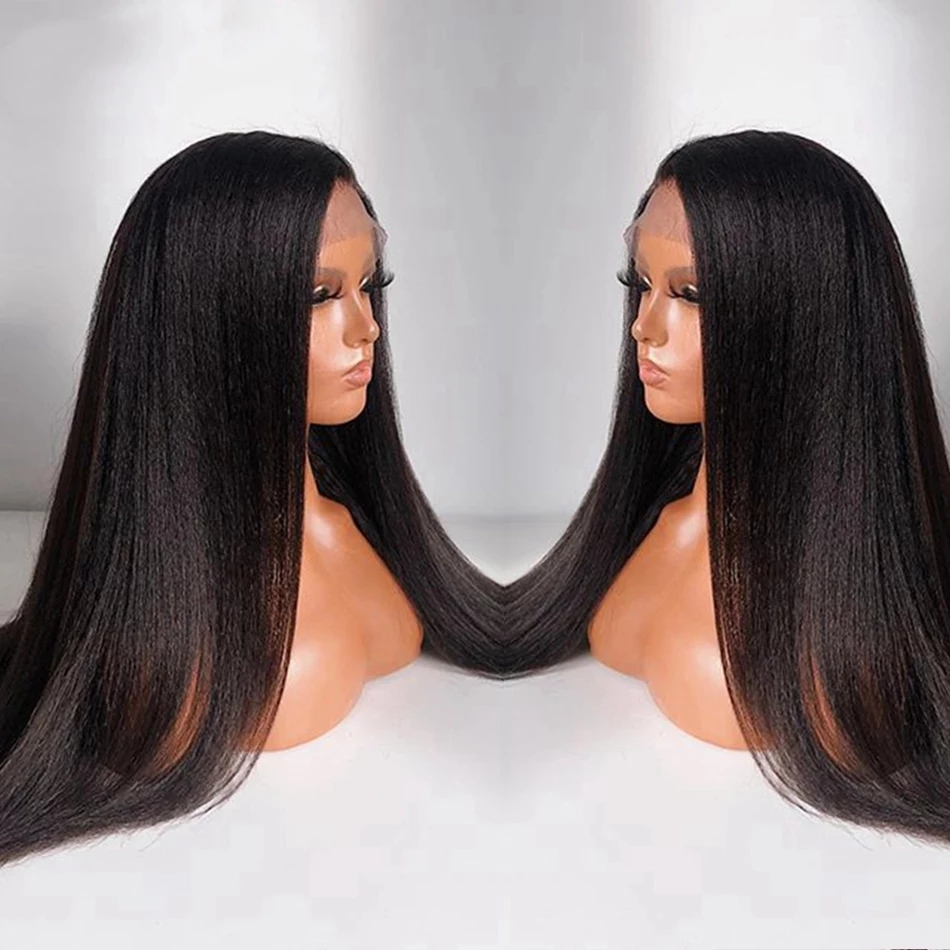 

Natural Yaki Straight 13X4 Lace Front Wig PrePlucked 200 Density 360 Lace Frontal Human Hair Brazilian Remy 5X5 Closure Wigs, As picture color