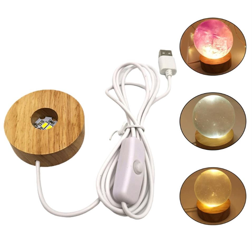 

5PCs Round Wooden 3D Night Light Base Holder LED Display Stand for Crystals Glass Ball Illumination Lighting Accessories238H