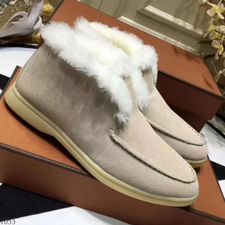 

women Mens Top quality Winter Fur dress shoes casual sneakers Suede leather loro designer open walk dresses boots 35-46 5QQD