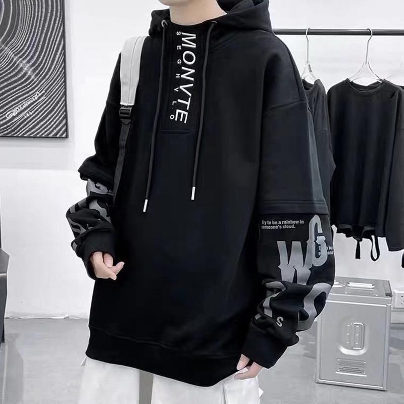 

Men's T-Shirts Mens Spring Autumn Long Sleeve Hooded T-shirt Harajuku Fashion Tops Oversized Letter Print Graphic T Shirts HIP HOP Streetwea, Black