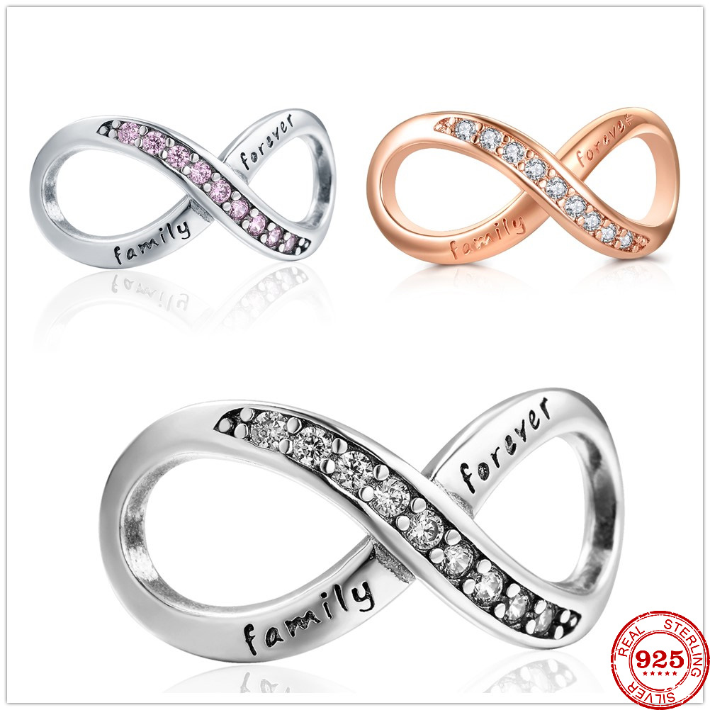 925 Perles de charme en argent pendent Infinity Forever Family Perle Fit Charms Bracelet Bijoux DIY ACCESSOIRES