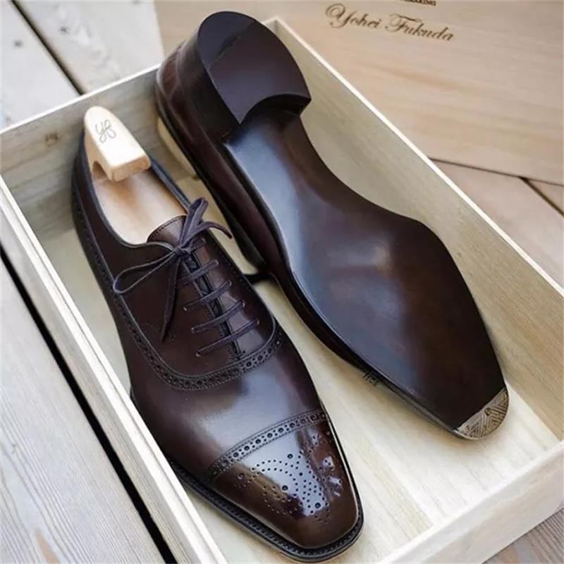 

Oxford Shoes Men PU Solid Color Classic Business Casual Party Square Toe Hollow Lace Up Brogue Fashion Dress Shoes CP167, Clear