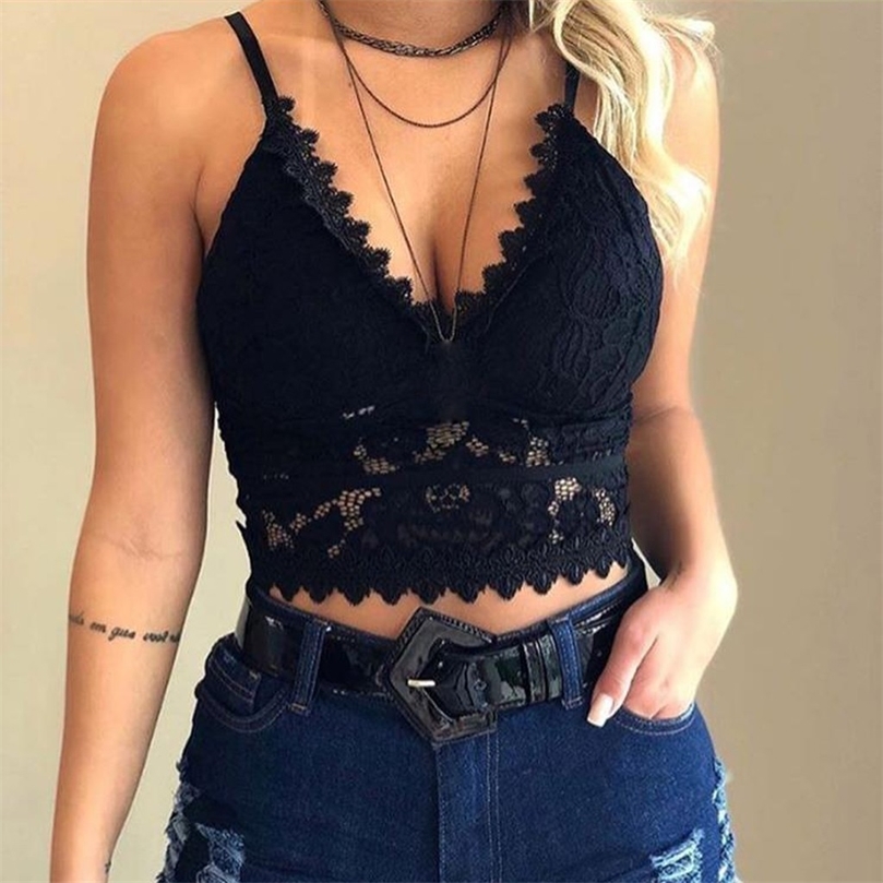 Fashion Mesh Lace Women Crop Tops Vest Push Up Bralet Womens Corset Bustier Bra Sexy VNeck Camisole Plus Size Tank Top 220607