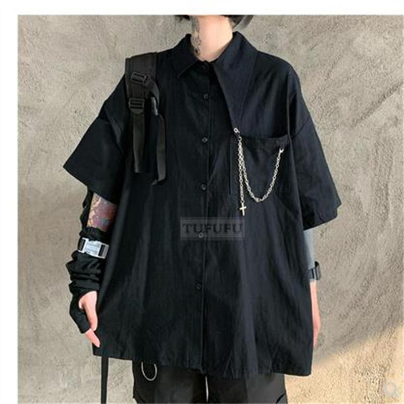 

Women' Jackets Shirt Women' Spring And Summer Korean Version Ins Wind Dark Black Retro Tooling Short-sleeved Loose White Top Coat Tide