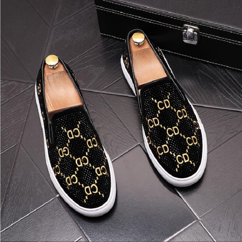 

Luxury Embroidery Rhinestone Designer Men's Shoes Male Casual Platform Shoes Flats Zapatillas Hombre Da55, Black