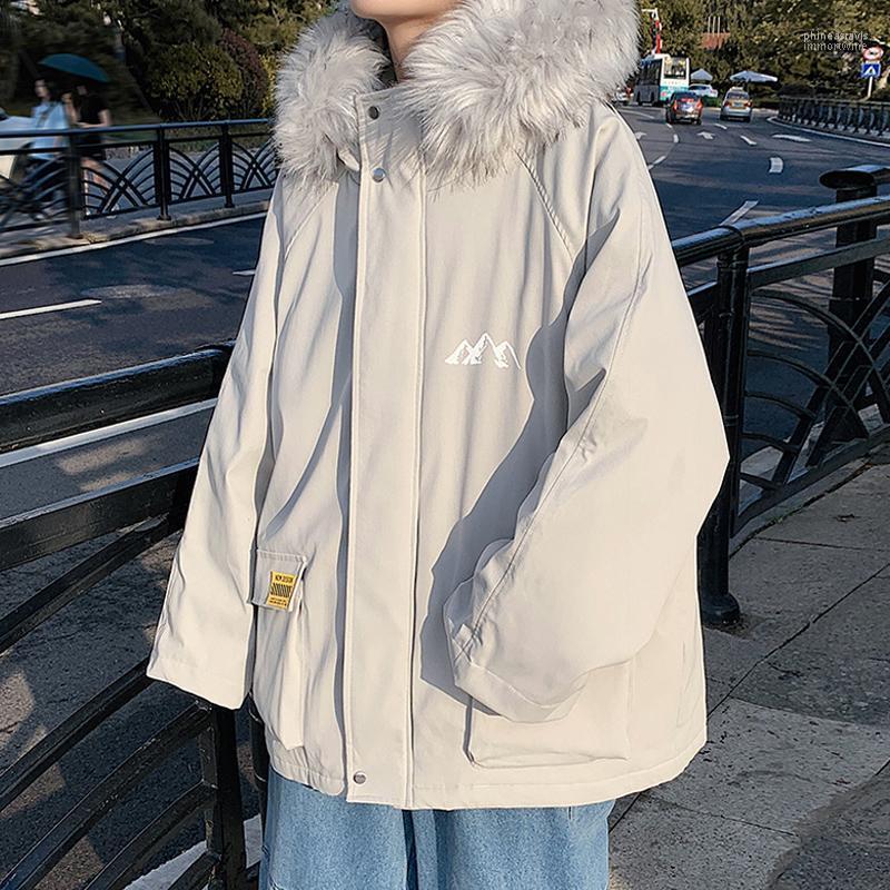 

Men's Down & Parkas Fur Collar Jacket Men Thicken Loose Casual Korean Oversized Zipper Fashion Hooded Ropa Hombre Winter Coat DE50MMF Phin22, Black