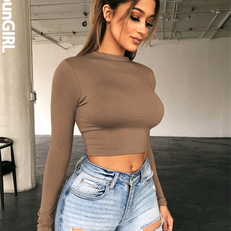 

HEYounGIRL Solid Basic Long Sleeve Womens Tshirt Casual Black White Fashion Crop Top T Shirt Ladies Korean Tee 220321, Dark grey