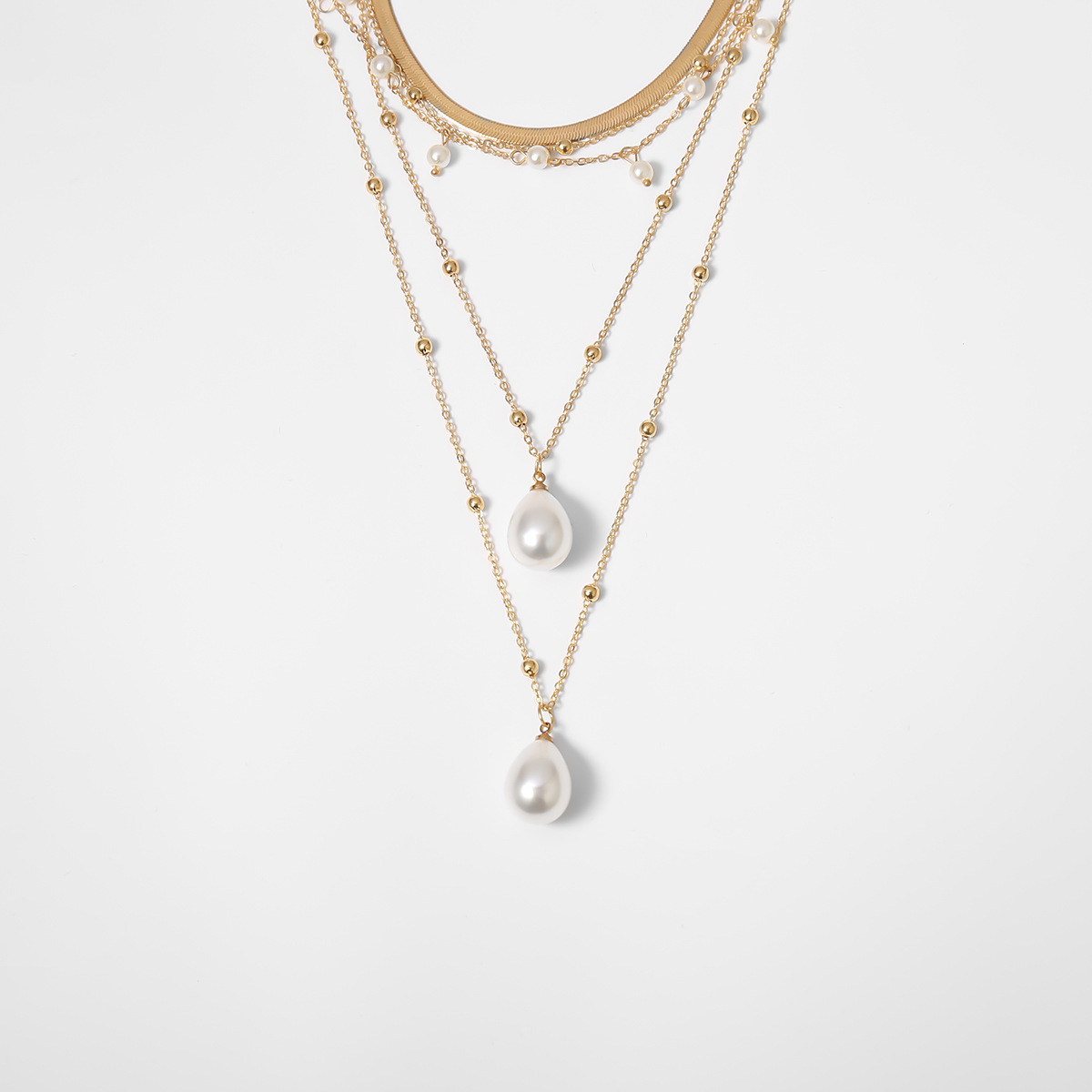 Fashion jewelry temperament imitation pearl chain necklace mix and match necklace geometric retro multi-layer personality necklace-image-782496221
