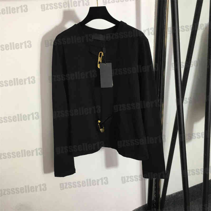 

Womens T-shirts Designer Joint Style Tops Fashion Brand FD Metal Pin Decorative Patchwork Design Long Sleeve T-Shirt For Women Clothing 0912, 16