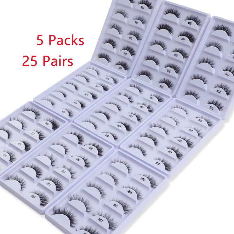 

False Eyelashes Wholesale Natural Strip 5Packs 25Pairs 12mm-16mm Mink Lash Cruelty Free Eye Lashes Handmade Reusable Faux CilsFalse