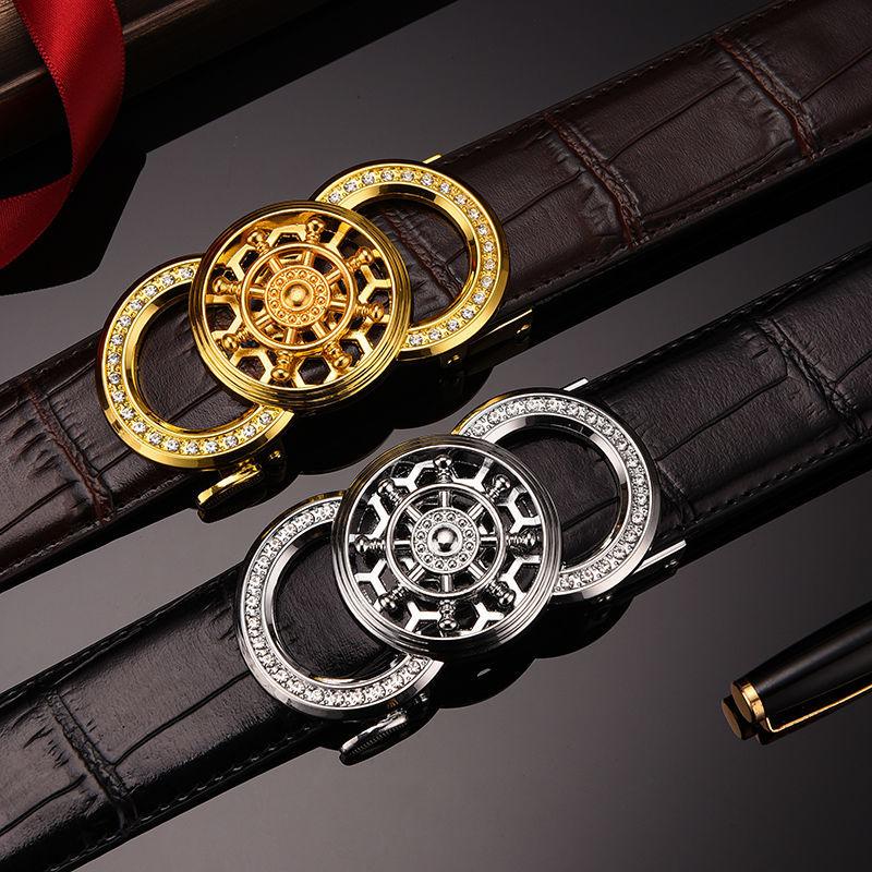 

Belts Men Real Leather Four-leaf Clover Rudder Character Bring Good Luck Automatic Buckle Belt For, Black