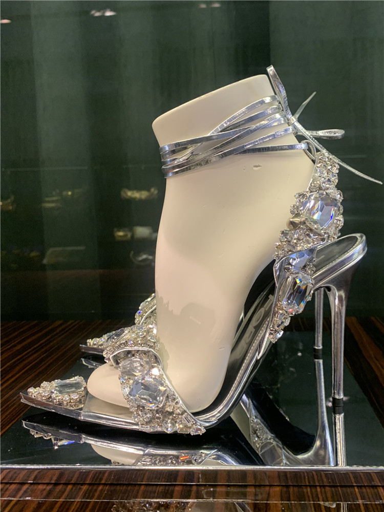 

Shinny Crystal Sandals Women Wedding Bridal Shoes Diamond Strappy Bandage Rhinestone Gladiators