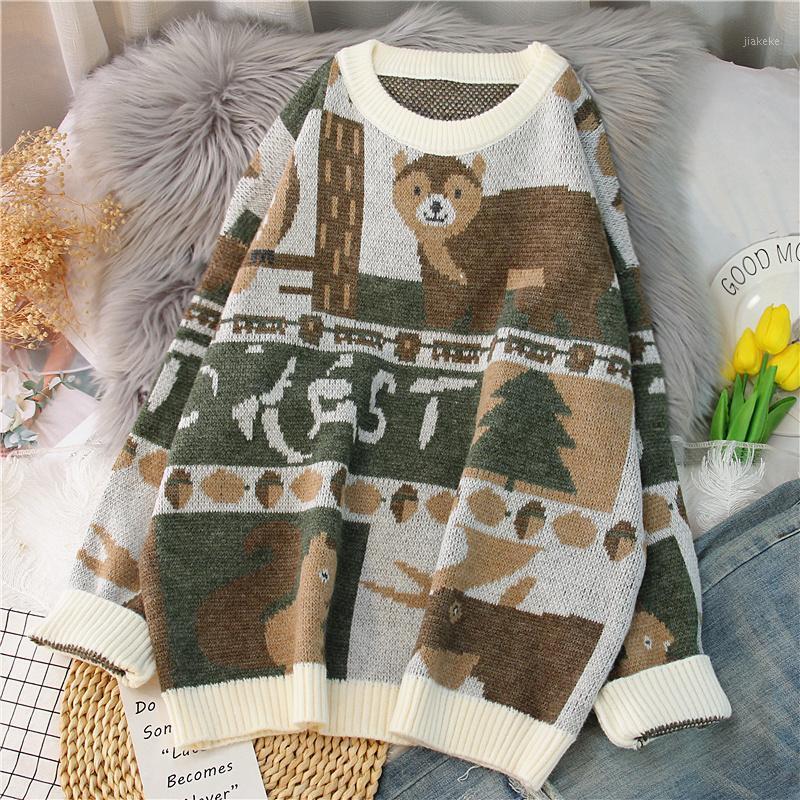 

Women's Sweaters EBAIHUI Women Streetwear Knitted Pullover Cartoon Leisure Baggy Mori Girl Vintage Harajuku Outerwear Japan Style Jumper, Gray