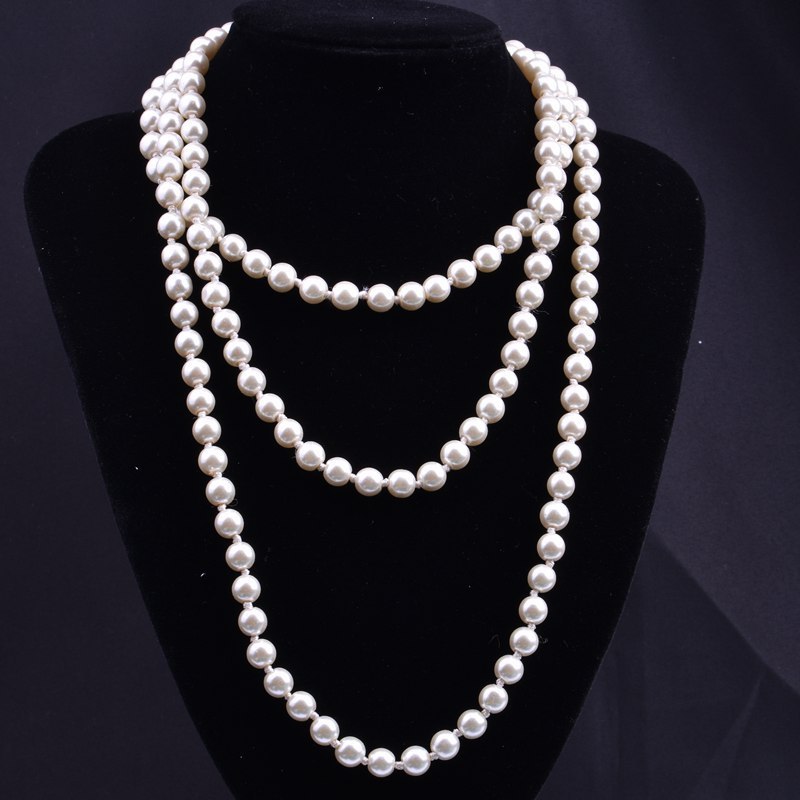 

Fashion Glass Imitation Pearl Necklace Women's Simple Knotting Multilayer Long Sweater Chain Clothing Accessories
