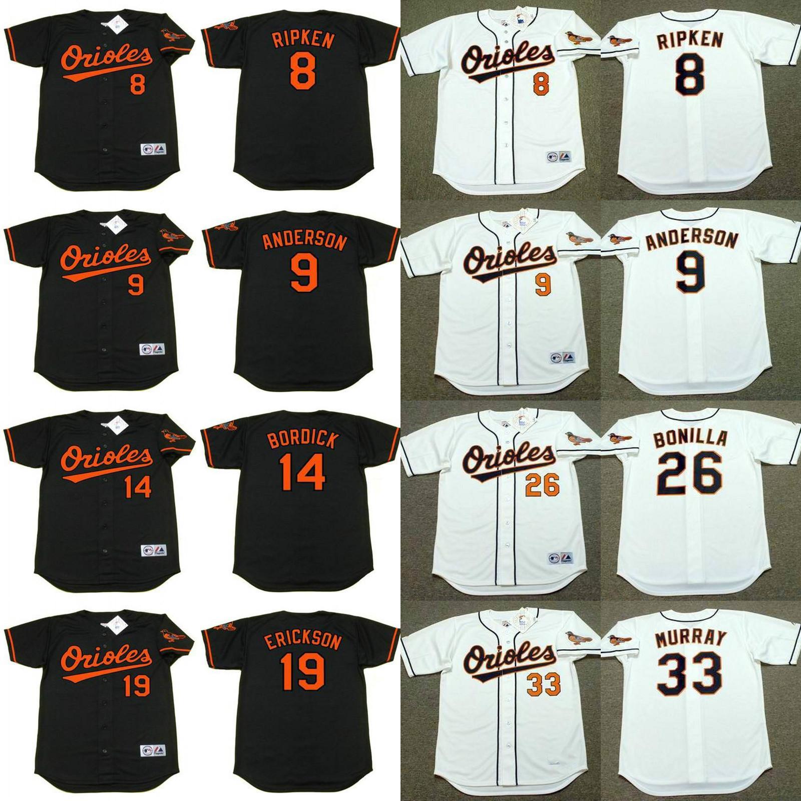 

Baltimores 9 BRADY ANDERSON 14 MIKE BORDICK 8 CAL RIPKEN Jr. 19 SCOTT ERICKSON 35 MIKE MUSSINA 17 BJ SURHOFF baseball jersey