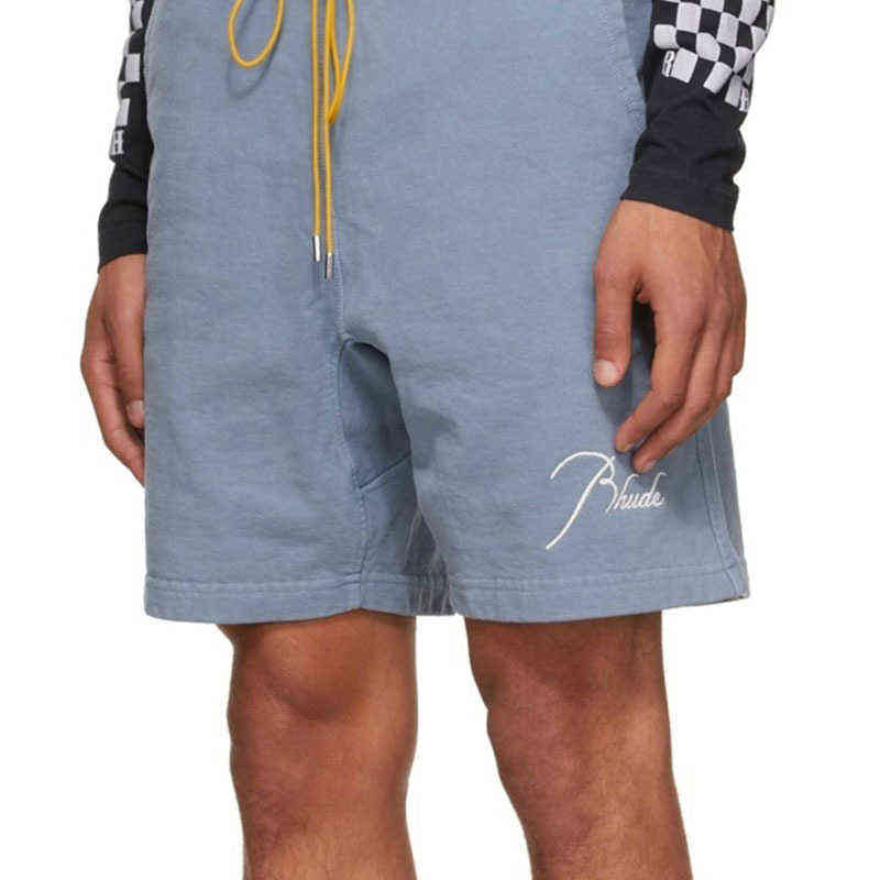 

Rhude Shorts 22s Spring and Summer Fashion Couple Loose Embroidery High Street Drawstring Casual Pants, Light blue