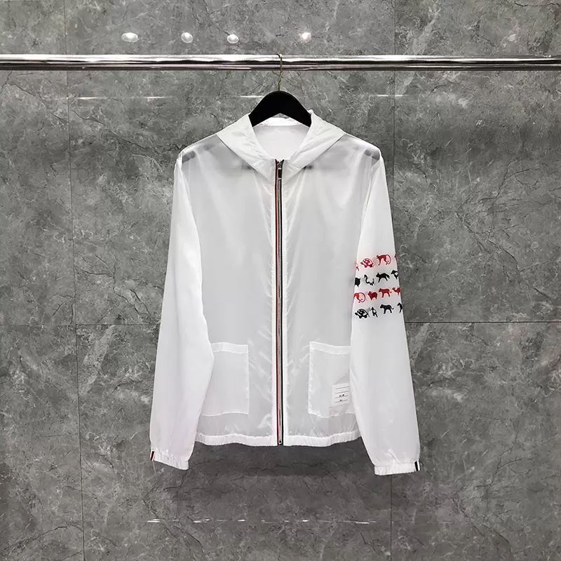 

Animals Image Designer Men's Jacket Summer Thin 4-Bar Stripes UV Sun Protection Women's Windbreaker Sun-proof Sheer Cool Zipper Hoodie jacket Beach Windbreak, As shown