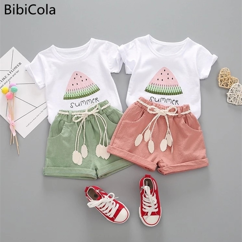 

BibiCola summer clothing set 2pcs tracksuit children cotton suit kids cartoon outfits short sleeve baby girls clothes sets 220616, Picture color