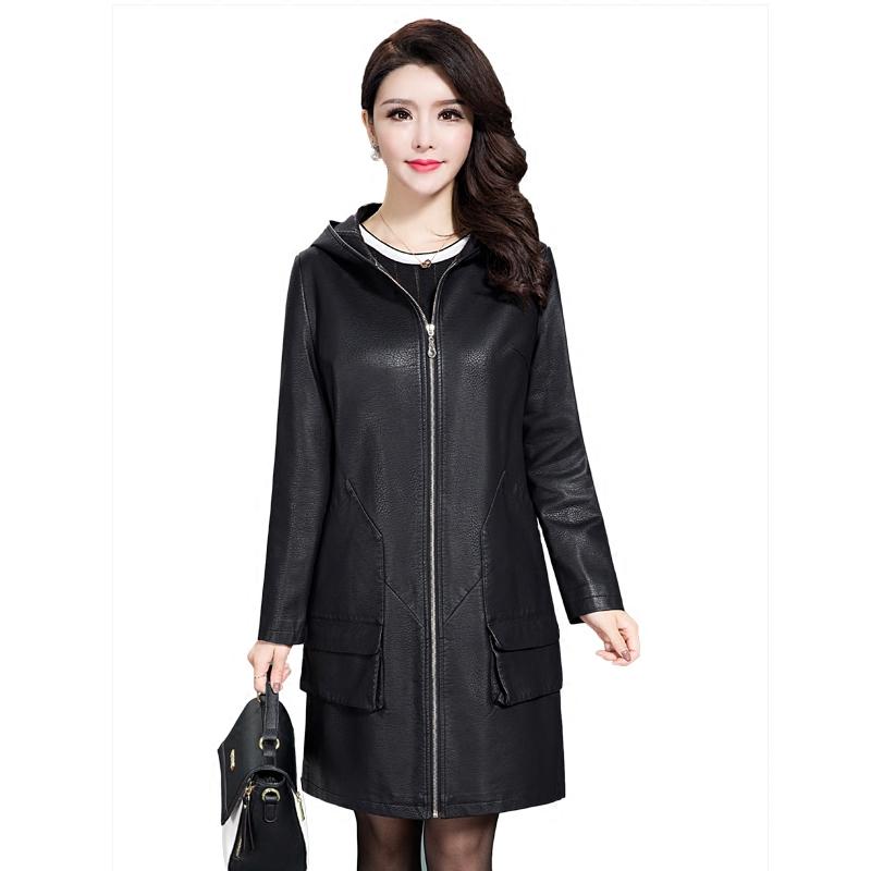 

Women's Leather & Faux L- 5XL Plus Size Long Jackets Women 2022 Spring Autumn Trench Coat High Quality Hooded CoatsWomen's, Black