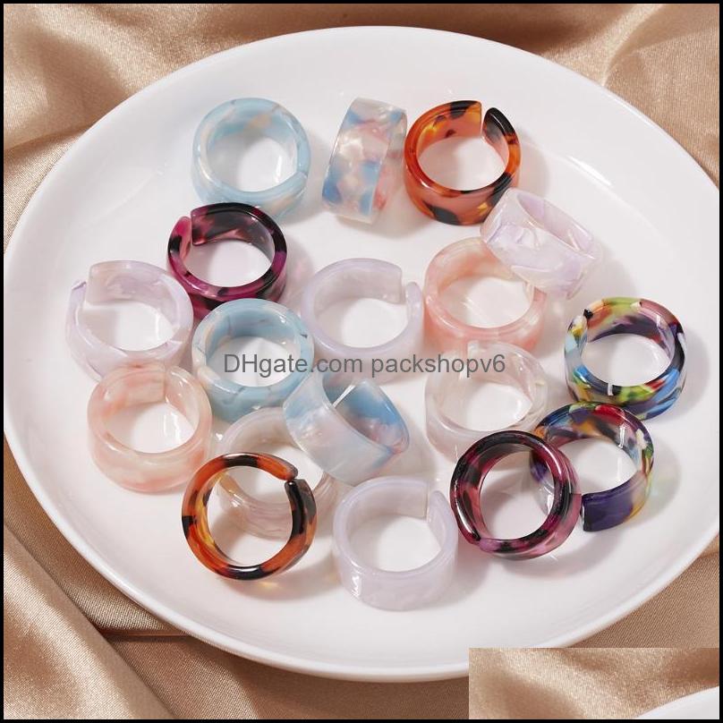 Brangle Colorf Salons de r￩sine en acrylique transparent pour les femmes de style cor￩en ￩t￩ doux mignon g￩om￩trique rond ￠ bague ouverte bijoux