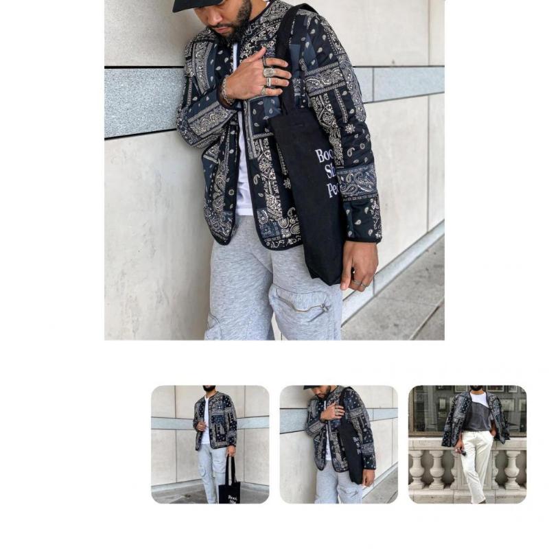 

Men's Jackets Stylish Loose Coat Warm Lightweight Leisure Jacket Cashew Nut Retro Pattern Print For Party Casual, Black