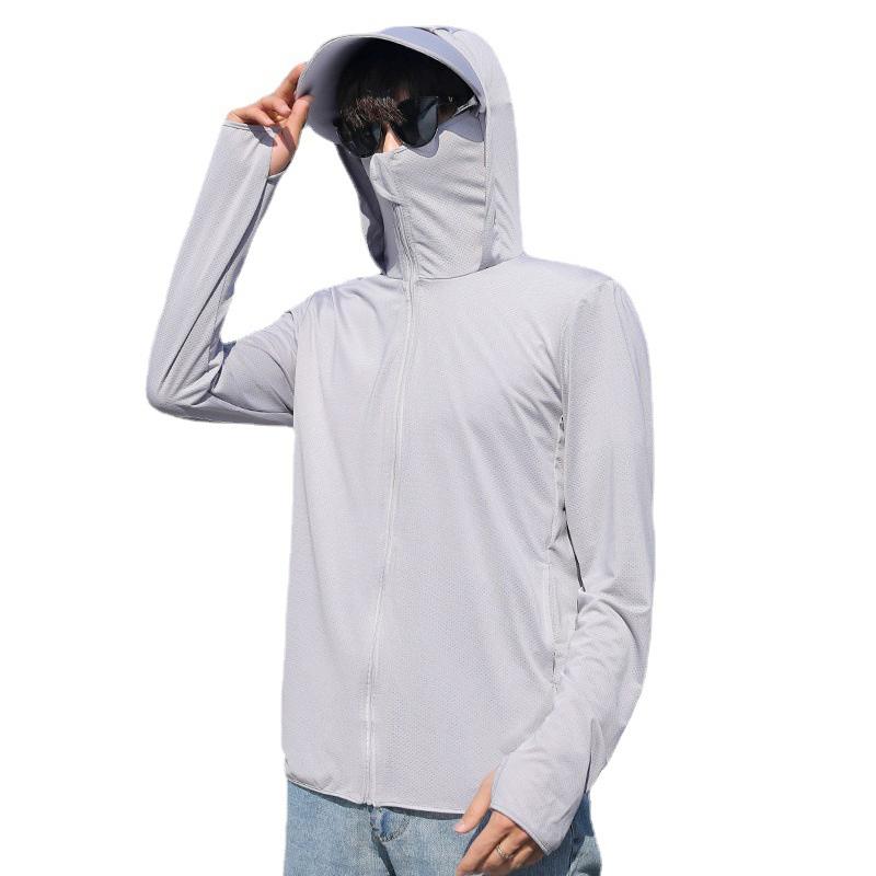 

Men's Jackets Thin Breathable Outdoor UPF 50 Men's Long Sleeve Sun Protection T-shirt Fishing Hoodie Ice Silk Sunscreen ClothesMen's, White