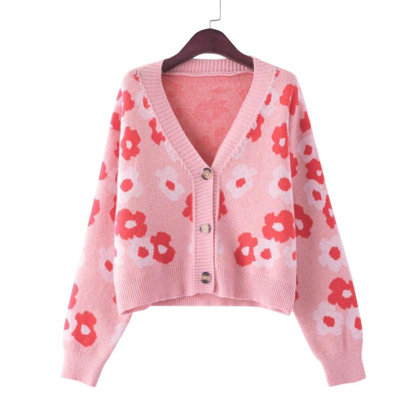 

Women's Sweaters Long Thick Cardigans For Women Women's Button Loose Cropped Floral Print V-neck Sweater Top DressWomen's, Black
