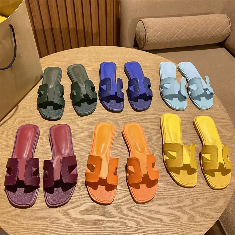 

Oran Sandal Women Summer Slippers Patent Leather Lychee Crocodile Skin Maroon Fonce Khaki Triple White Brown Classic Black Men Slides Fashion Sandals size 35-42, Shoe box