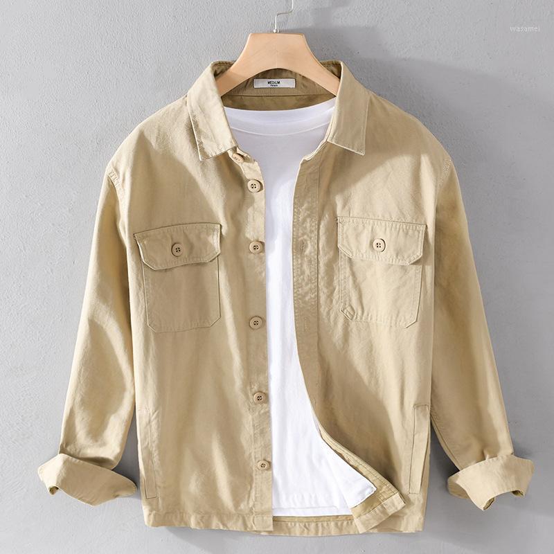 

Men's Casual Shirts 9808 All-Match Handsome Men Cargo Solid Color Fashion Urban Gentlemen Youth Student Chic Cotton Japan Style Tops, 9808 light khaki