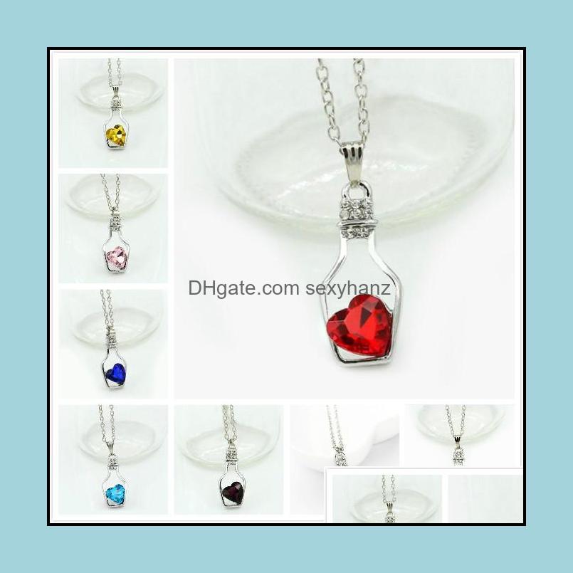 

Pendant Necklaces Pendants Jewelry New Love Crystal Bottle Necklace Wishing Bottles Drift Clavicle Chain For Women Girls Gift 9 Colors Who