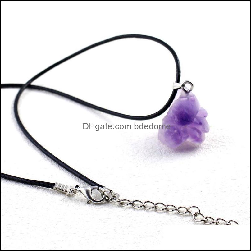

Pendant Necklaces Amethyst Stone Necklace Jewerly Natural Rough Irregar Shaped Leat Bdedome Dhk7H