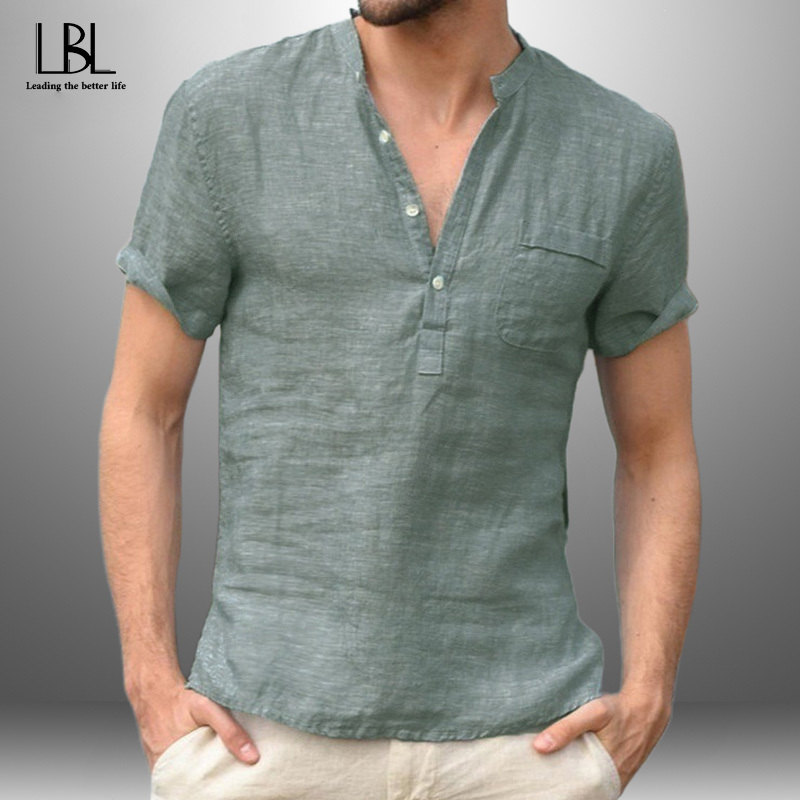 

Summer Men Solid Color V neck Tshirt ShortSleeved Cotton Linen Casual fashion Male Tshirt Shirt Male Breathable Big Size 220614, Ndx49white