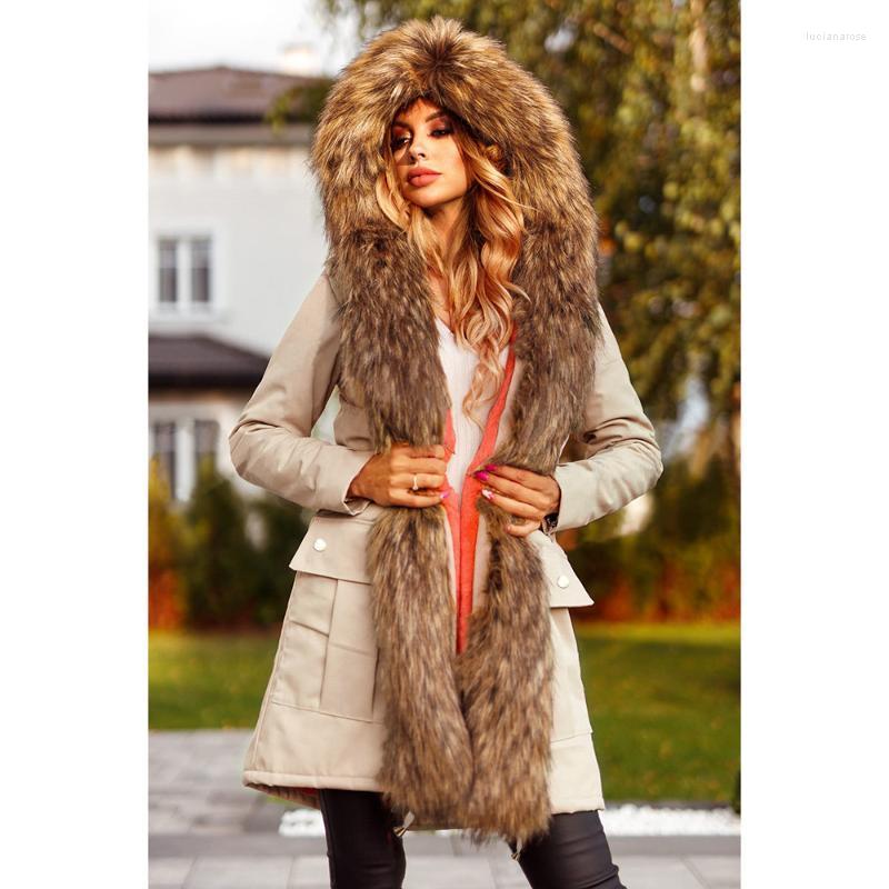 

Women' Down & Parkas Medium Long Hooded Parka Coat Women Solid Black Sleeve Slim Adjustable Waist Drawstring Fur Jacket Outerwear Plus Size