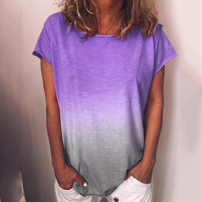 

Women' T-Shirt Round Neck Loose Casual Summer Style 2022 Printing, Sky blue