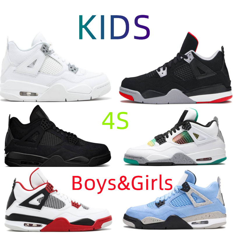 

2022 Hot Sell 4S Children Sneaker Basketball Shoes University Blue Black Cat Grey Cement Hyper Royal Boy Girl Gradeschool Child Outdoor Trainers Sneakers Bred, Box