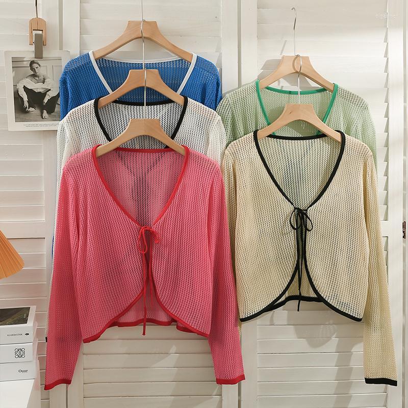 

Women's Knits & Tees Female Hollow Out Sweater Shirts Lady Summer Full Sleeve Laced Knitted Cardigan Outwear For WomanWomen's Olga22, Blue