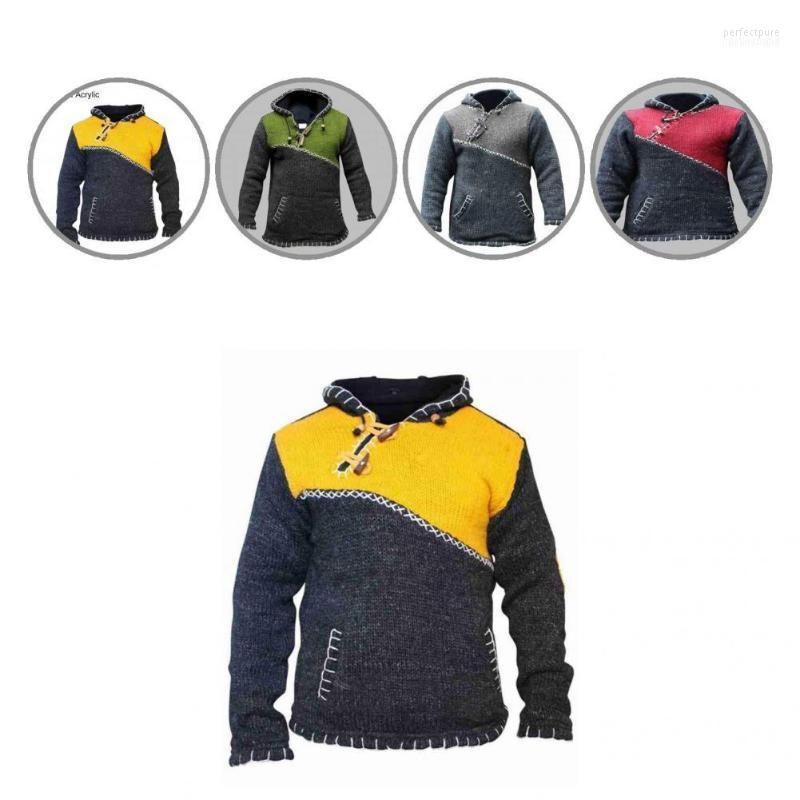 

Men's Sweaters Skin-Touch Trendy Casual Color Block Knitted Hoodie Drawstring Men Sweatshirt Ultra Soft For Travel Perf22, Green