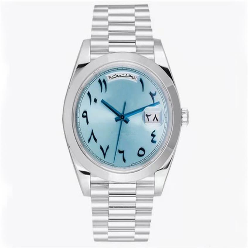 

2022 Stickers Men Mens 40mm DayDate Ancient Arabic Automatic Watches Platinum Movement Mechanical Sapphire Sweeping Stainless Stee258d, Box