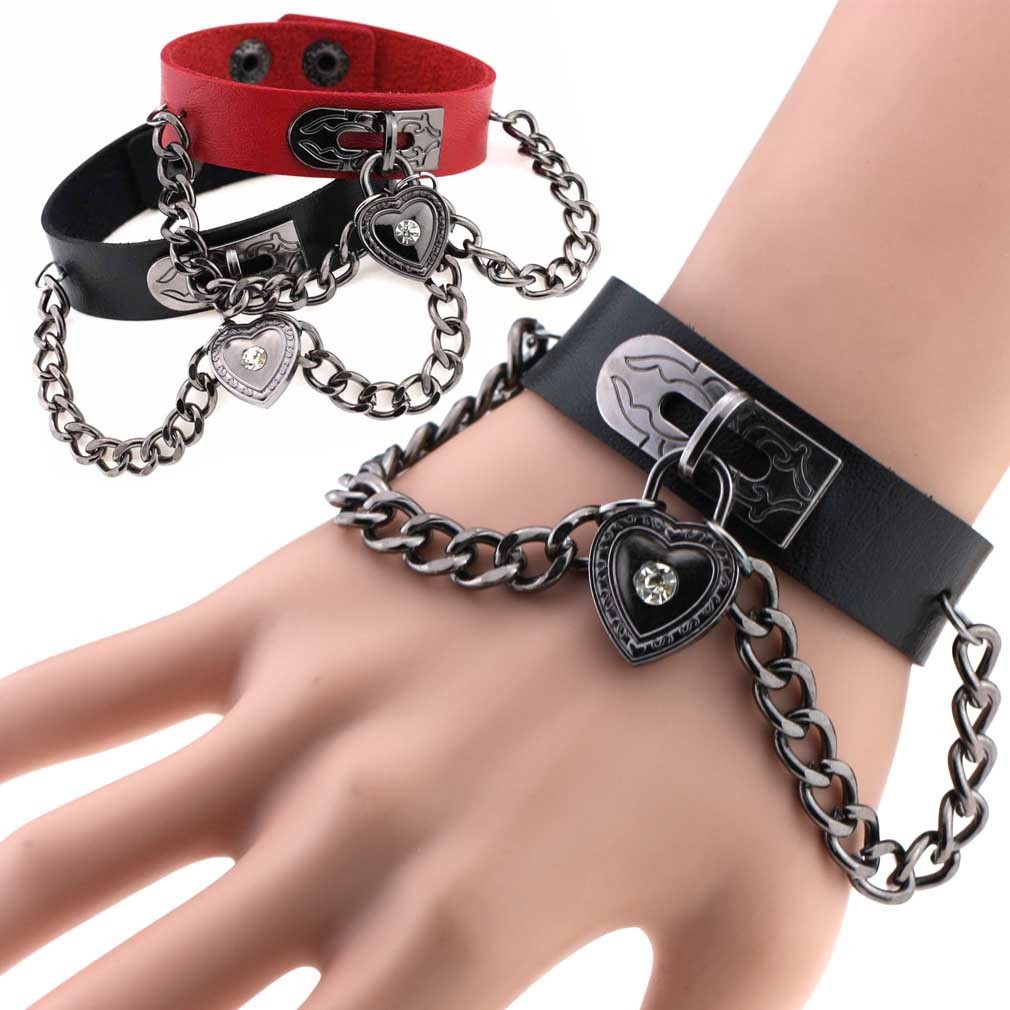 

Personalized Punk Style Heart-shaped Lock Bracelet Pendant Chain Adjustable Leather Wrist Band