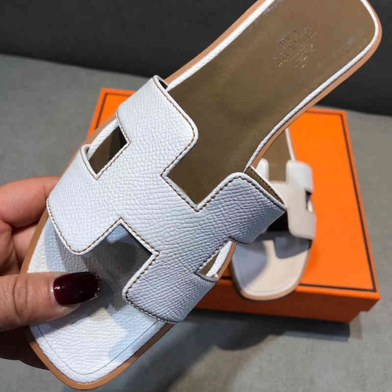 

Designer Herme Women Slippers H Herme oran sandal Women's Summer Flat Bottom Fasion Wear Leater Beac Travel Soes One Word, Palmprint iron grey