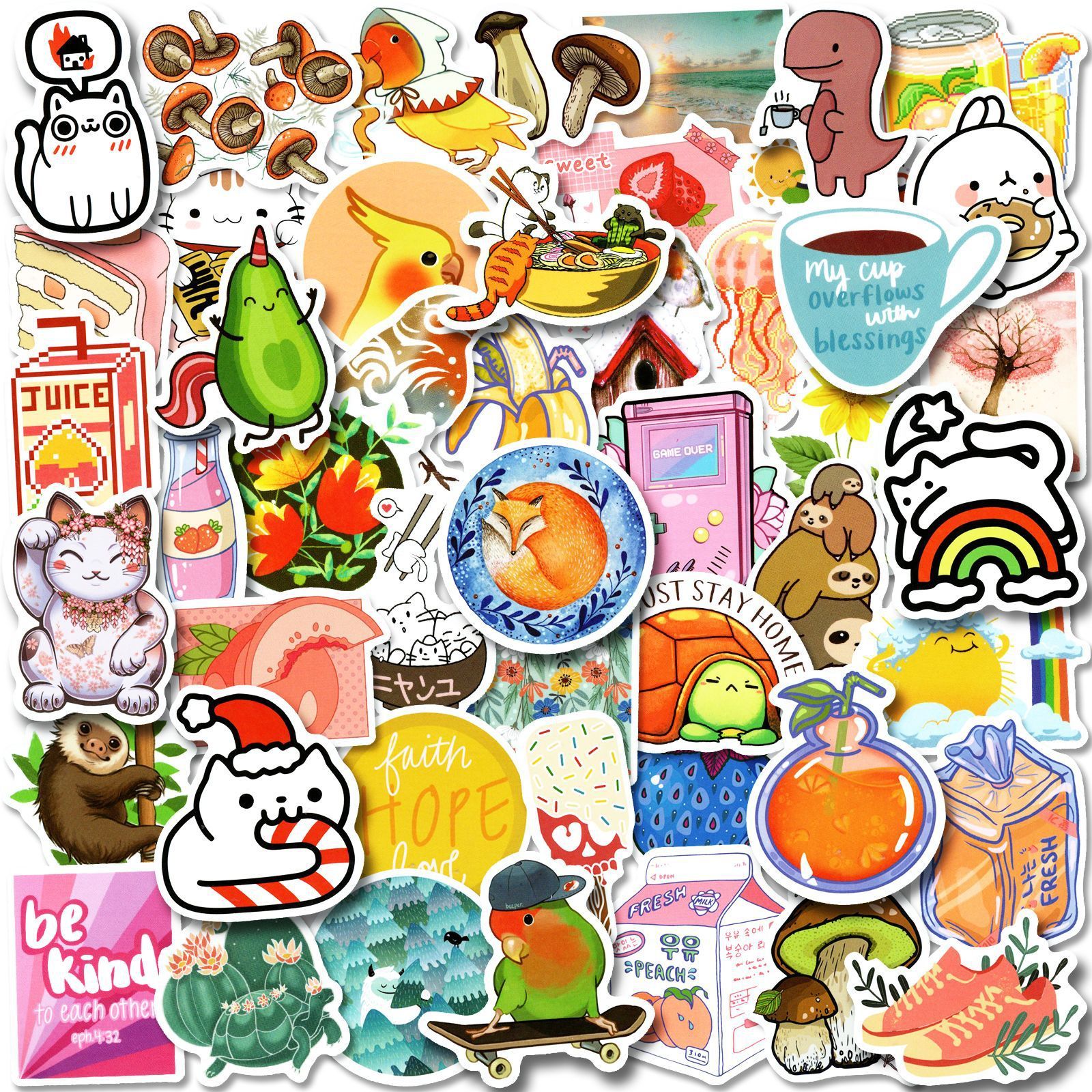 

New Sexy 50PCS Foods Animals Cartoon Stickers DIY Bike Luggage Guitar Laptop Ins Waterproof Cool Graffiti Sticker Decals Classic Kids Toy