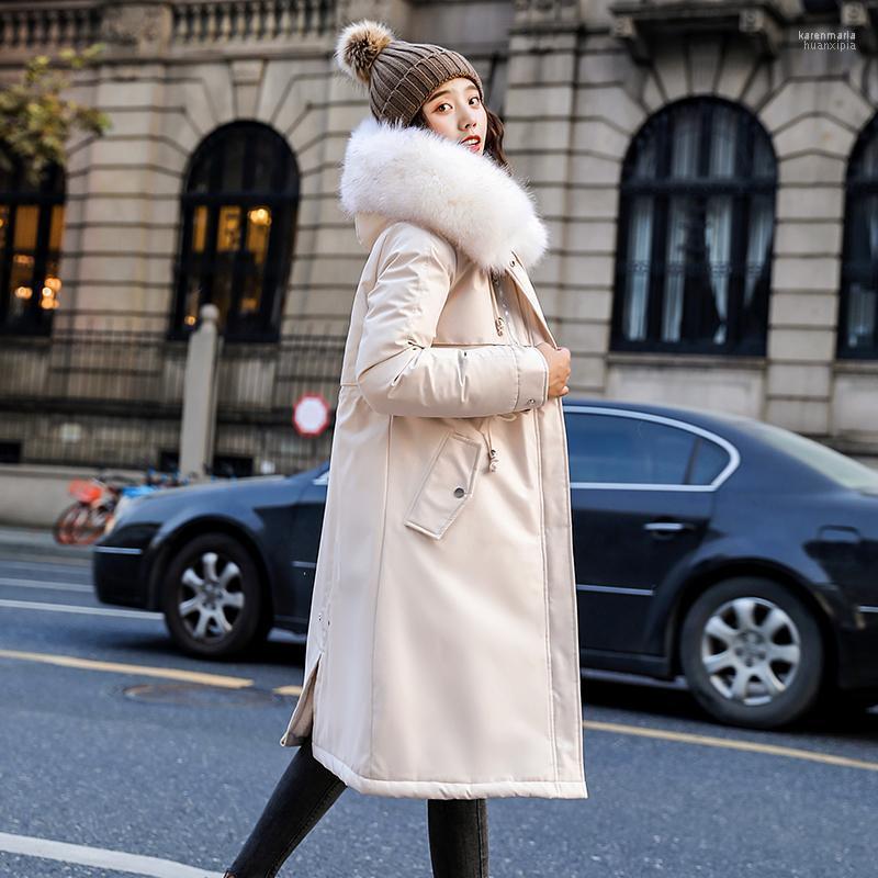 

Women's Down & Parkas Korean Style Women Long Jacket Winter Slim Wool Liner Parka 2022 Plus Size Thick Outwear Hooded Fur Collar Casual Chaq, Beige