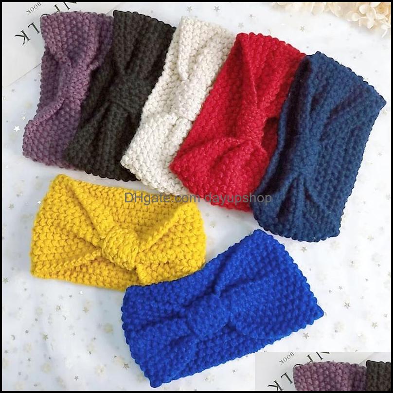 

Headbands Hair Jewelry Winter Fashion Knitted Knot Accessories For Women Korean Warm Thick Handmade Wool Turban Dhh