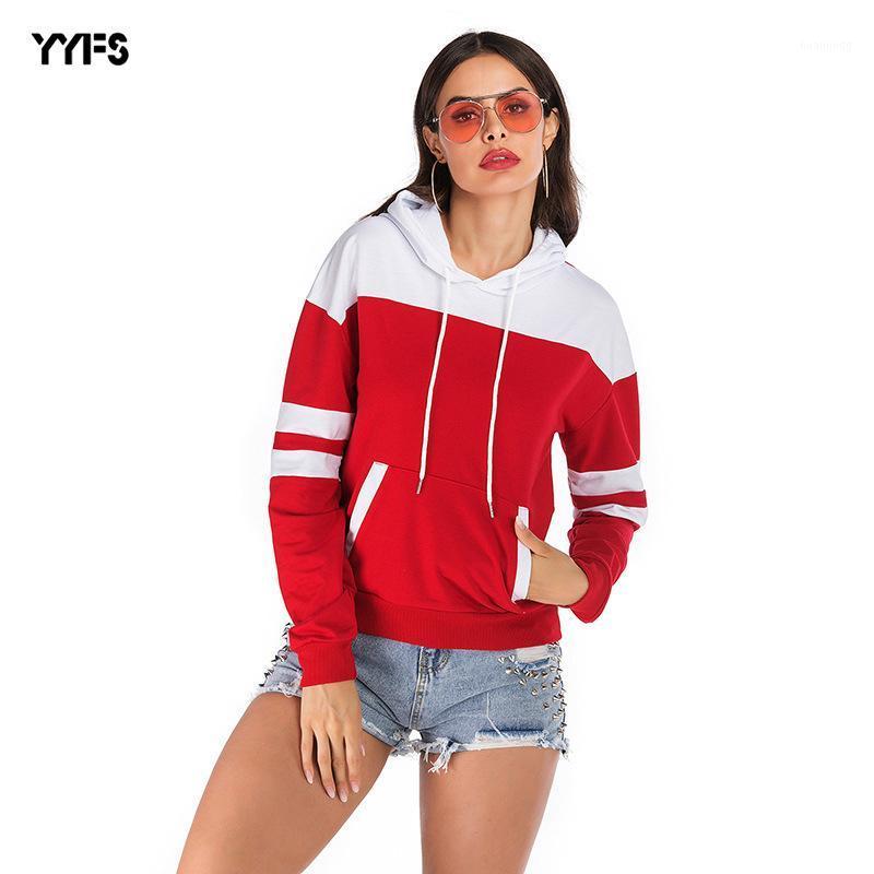 

Splicing Bump Color Female Loose Long Sleeve Hooded Fleece Pocket Europe And The United States Thin Model Women' Hoodies & Sweatshirts, Red