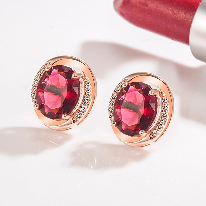 

Stud Natural Ruby Earrings Original 14k Rose Gold Jewelry With Red Zirconia Gemstone Brincos Orecchini Dainty For Women