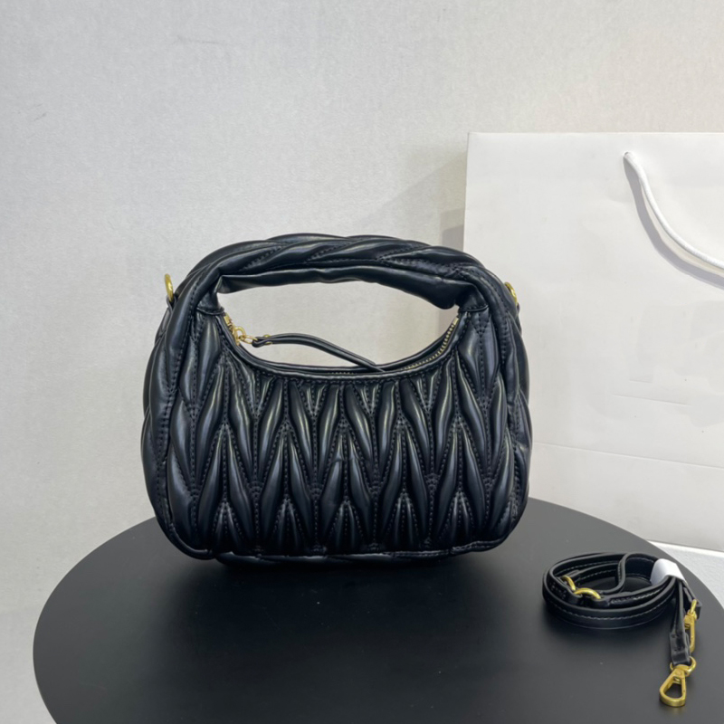 

Pleated Crescent Bag Women Handbag Purse Shoulder Cross Body Bags Soft Sheepskin Genuine Leather Handbags Fashion Letters Removable Strap Interior Zipper Pocket, Red